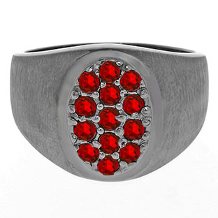 Men's Ruby Gemstone Ring In Black Rhodium Plated White Gold