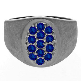 Men's Blue Sapphire Gemstone Ring In Black Rhodium Plated White Gold