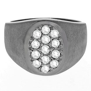 Men's White Topaz Gemstone Ring In Black Rhodium Plated White Gold