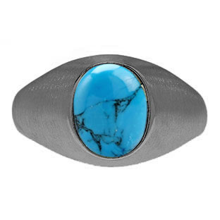 Oval-Cut Turquoise Custom Men's Pinky Ring In Black Rhodium Plated White Gold