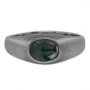 East-West Oval Cut Bloodstone In Black Rhodium Plated White Gold Pinky Ring For