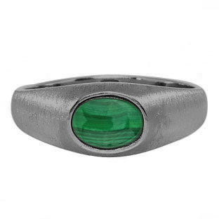 East-West Oval Cut Malachite In Black Rhodium Plated White Gold Pinky Ring For M