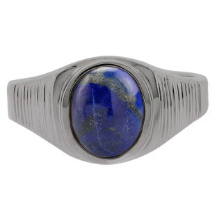 Men's Oval-Cut Lapis Lazuli Simple Ring In Black Rhodium Plated White Gold