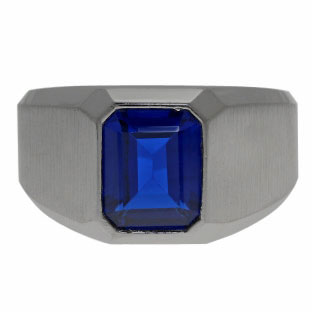 Emerald-Cut Sapphire Custom Ring For Men In Black Rhodium Plated White Gold