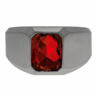 Emerald-Cut Garnet Custom Ring For Men In Black Rhodium Plated White Gold