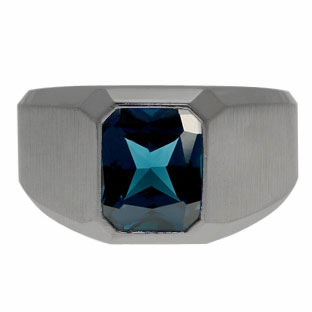 Emerald-Cut London Blue Topaz Custom Ring For Men In Black Rhodium Plated White