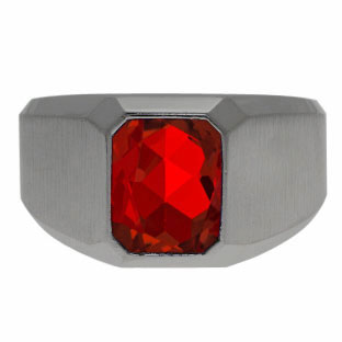 Emerald-Cut Ruby Custom Ring For Men In Black Rhodium Plated White Gold