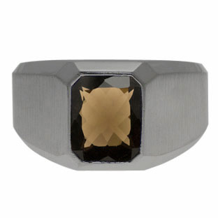 Emerald-Cut Smoky Quartz Custom Ring For Men In Black Rhodium Plated White Gold