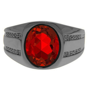 Oval-Cut Ruby Men's Ring In Black Rhodium Plated White Gold