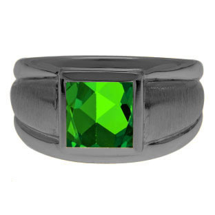 Black Rhodium Plated White Gold Men's Square Emerald Ring