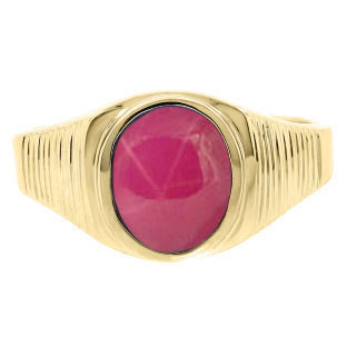 Men's Oval-Cut Red Star Ruby Gemstone Simple Yellow Gold Ring