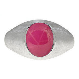 Oval-Cut Red Star Ruby Stone Custom Men's Pinky Ring In White Gold