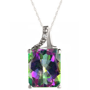 Emerald-Cut Mystic Topaz Birthstone Diamond Sterling Silver Pendant