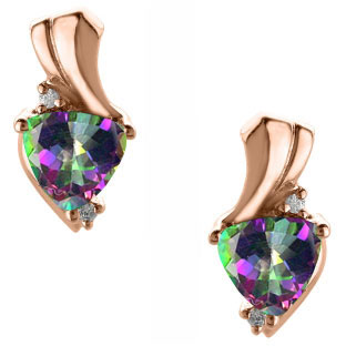 Trillion Cut Mystic Topaz Birthstone Diamond Rose Gold Earrings