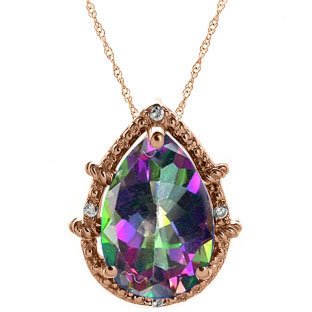 Diamond Pear Shaped Mystic Topaz Gemstone Rose Gold Pendant
