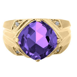 Large Diamond and Gold Men's Amethyst Ring
