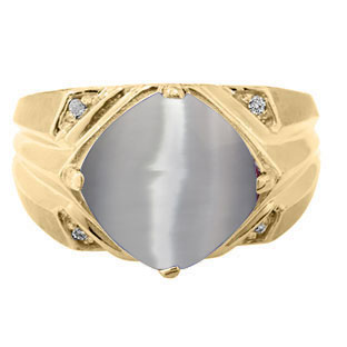 Large Diamond and Gold Men's Cat Eye Ring
