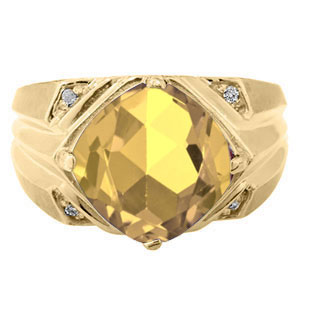 Large Diamond and Gold Men's Citrine Ring