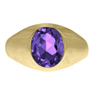 Oval-Cut Amethyst Stone Custom Men's Pinky Ring In Yellow Gold