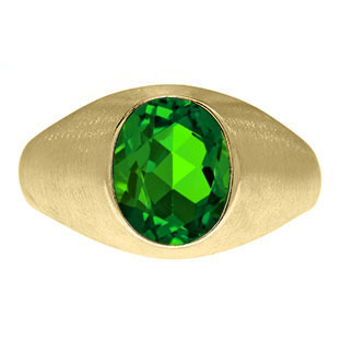 Oval-Cut Emerald Stone Custom Men's Pinky Ring In Yellow Gold