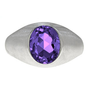 Oval-Cut Amethyst Stone Custom Men's Pinky Ring In White Gold