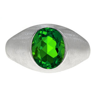 Oval-Cut Emerald Stone Custom Men's Pinky Ring In White Gold