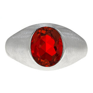 Oval-Cut Ruby Stone Custom Men's Pinky Ring In White Gold
