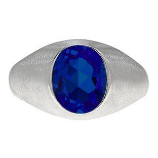 Oval-Cut Sapphire Stone Custom Men's Pinky Ring In White Gold