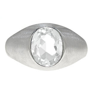 Oval-Cut White Topaz Stone Custom Men's Pinky Ring In White Gold