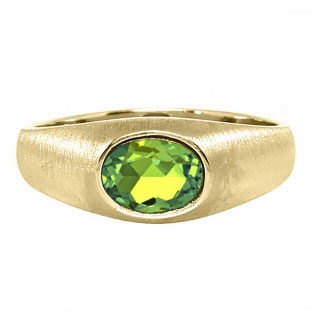 East-West Oval Cut Peridot Yellow Gold Pinky Ring For Men