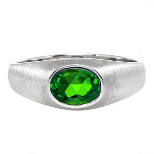 East-West Oval Cut Emerald White Gold Pinky Ring For Men