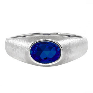 East-West Oval Cut Sapphire White Gold Pinky Ring For Men