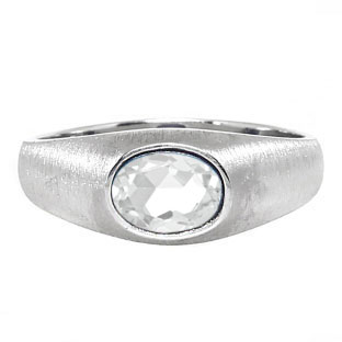 East-West Oval Cut White Topaz White Gold Pinky Ring For Men