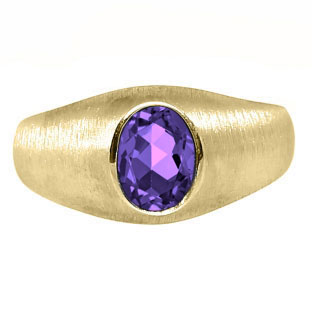 Yellow Gold Pinky Ring For Men Oval-Cut Amethyst Gemstone