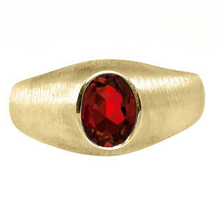 Yellow Gold Pinky Ring For Men Oval-Cut Garnet Gemstone