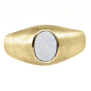 Yellow Gold Pinky Ring For Men Oval-Cut Opal Gemstone