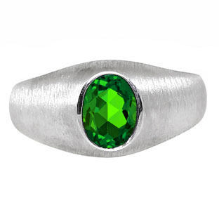 White Gold Pinky Ring For Men Oval-Cut Emerald Gemstone