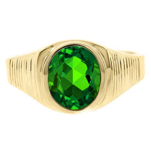Men's Oval-Cut Emerald Gemstone Simple Yellow Gold Ring