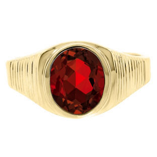 Men's Oval-Cut Garnet Gemstone Simple Yellow Gold Ring