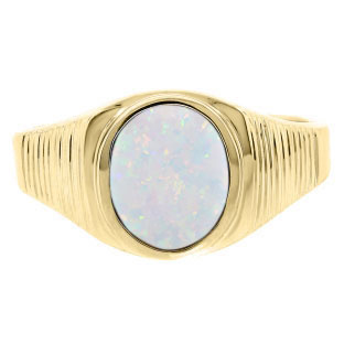 Men's Oval-Cut Opal Gemstone Simple Yellow Gold Ring