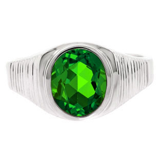 Men's Oval-Cut Emerald Gemstone Simple White Gold Ring
