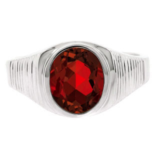 Men's Oval-Cut Garnet Gemstone Simple White Gold Ring