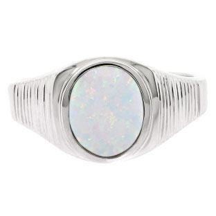 Men's Oval-Cut Opal Gemstone Simple White Gold Ring