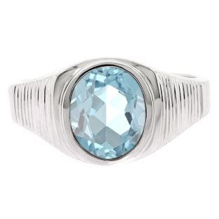 Men's Oval-Cut Aquamarine Gemstone Simple Sterling Silver Ring