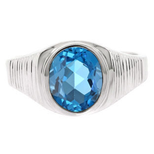 Men's Oval-Cut Blue Topaz Gemstone Simple Sterling Silver Ring
