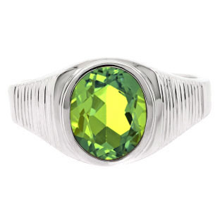 Men's Oval-Cut Peridot Gemstone Simple Sterling Silver Ring