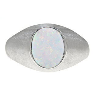 Oval-Cut Opal Stone Custom Men's Pinky Ring In Sterling Silver