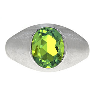 Oval-Cut Peridot Stone Custom Men's Pinky Ring In Sterling Silver