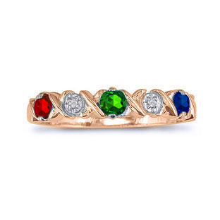 Personalized 3 Stone Birthstone and Diamond Ring In Rose Gold