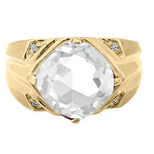 Large Diamond and Gold Men's Antique Cushion Cut CZ Ring